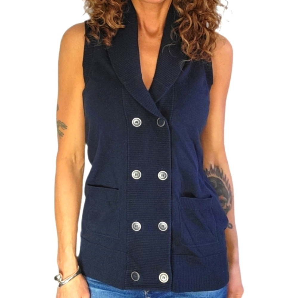 Nautica Cotton Double Button Vest Size Small Blue